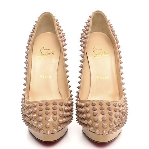 Christian Louboutin Alti Spikes 140 Nude Beige Patent Platform Heels Pumps 36 - Picture 3 of 8